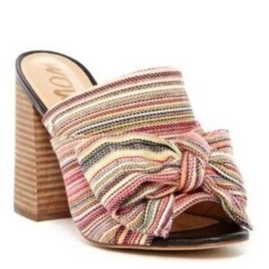 Sam Edelman Yumi Woven Bow Multi Stripe Block Heel Sandals Size 8.5
